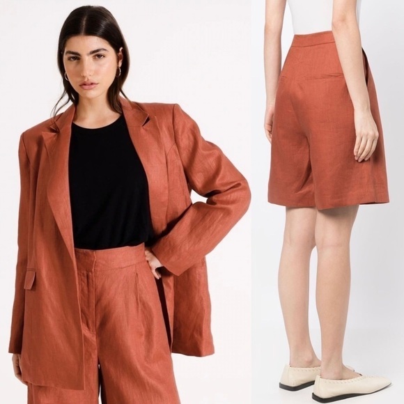 NWT ITMFL Linen Terracotta High Rise Press-Crease Pleated Wide Leg 8” Shorts S - Picture 3 of 14